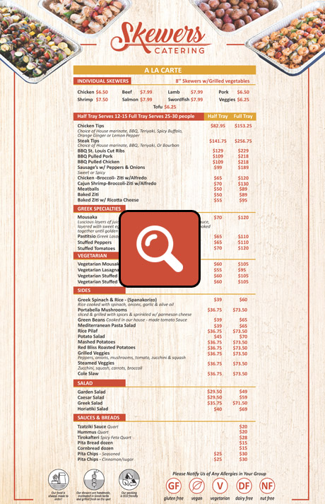 Catering A La Carte Menu